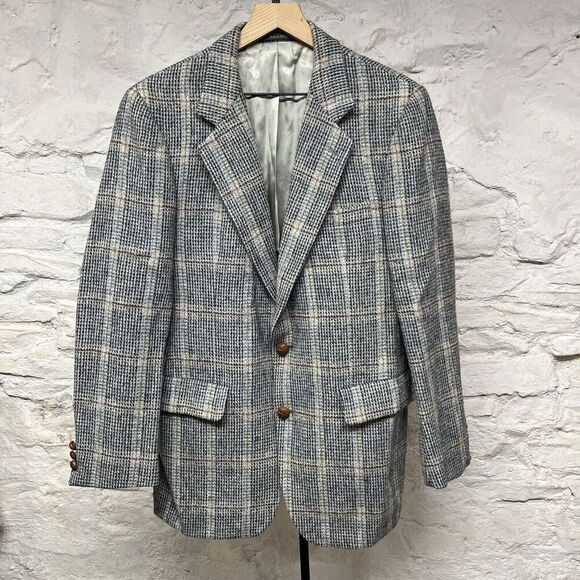 Harris Tweed VINTAGE Jacket Gray Herringbone Wool Sport Coat - Picture 1 of 11
